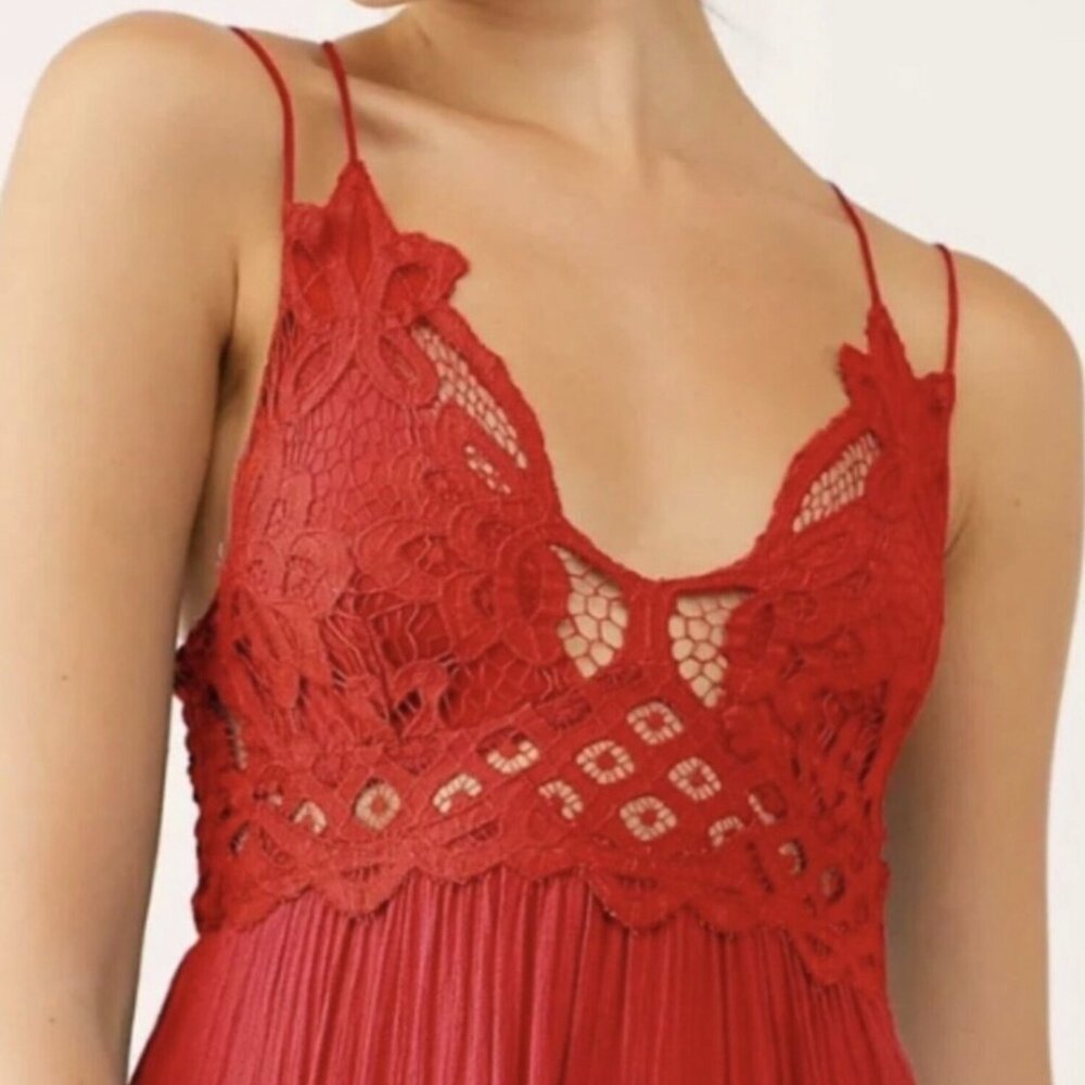 Free People Slip Dress Women Size XL Bright Red Adella Boho EUC - Picture 2 of 8